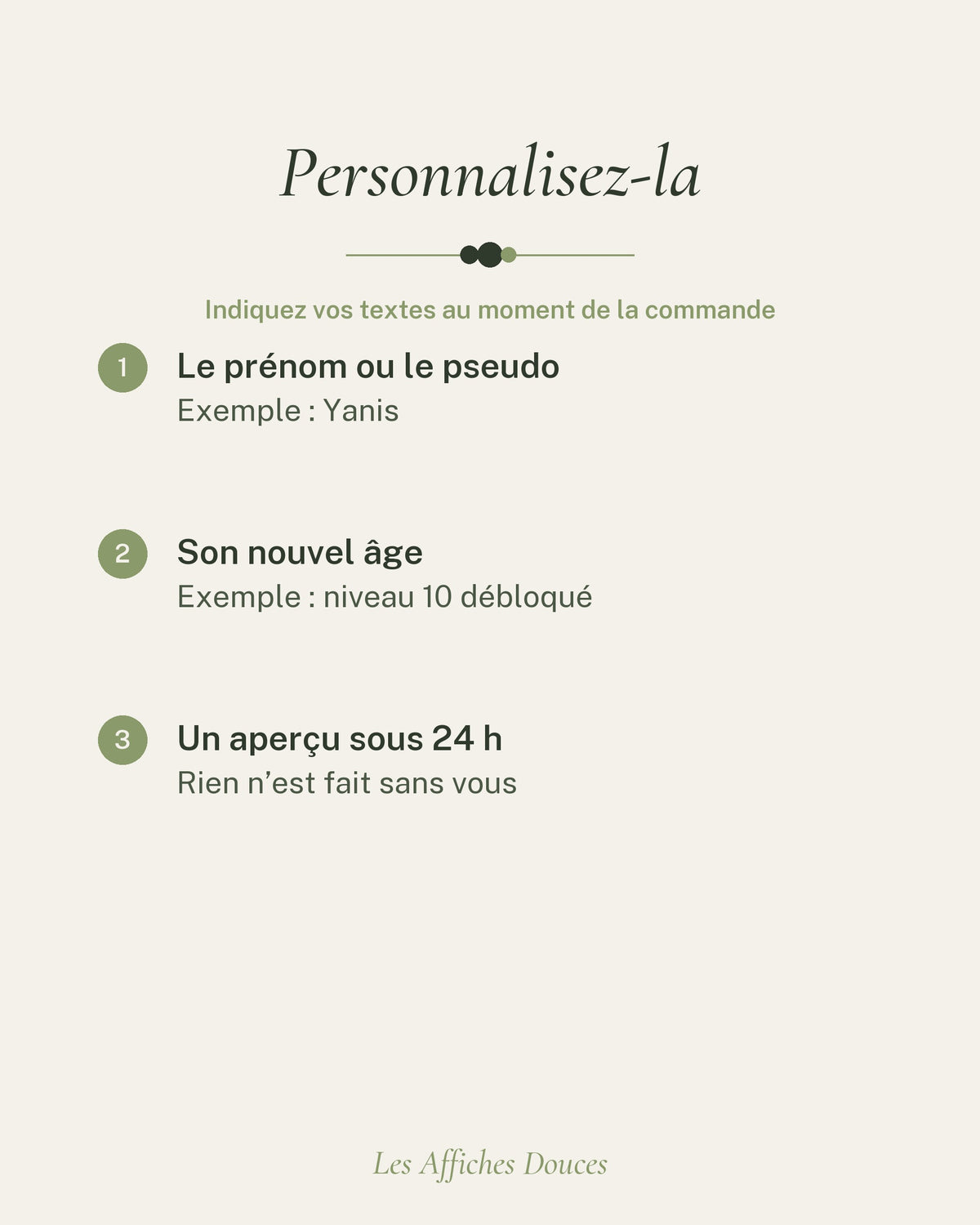 Ce que vous personnalisez : le prénom ou le pseudo, et l’âge fêté
