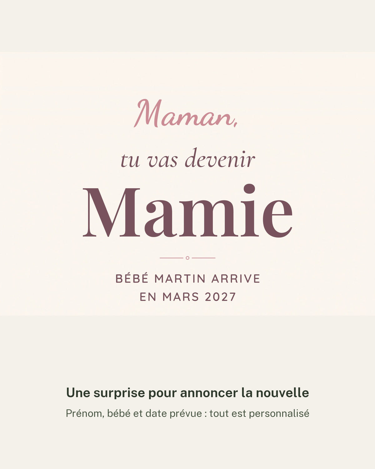 Affiche annonce grossesse mamie personnalisée, tu vas devenir Mamie : détail de l’illustration et des prénoms, impression mate