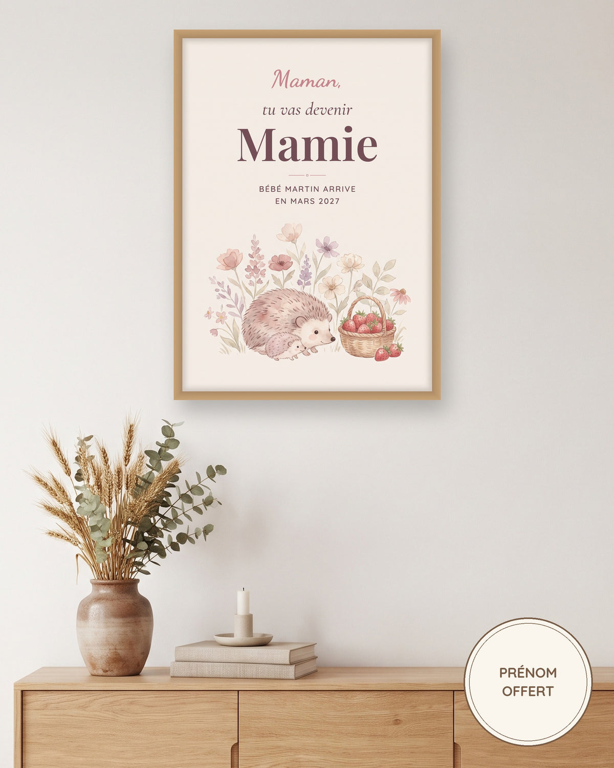 Affiche annonce grossesse mamie personnalisée, tu vas devenir Mamie : l’affiche encadrée, exemple personnalisé