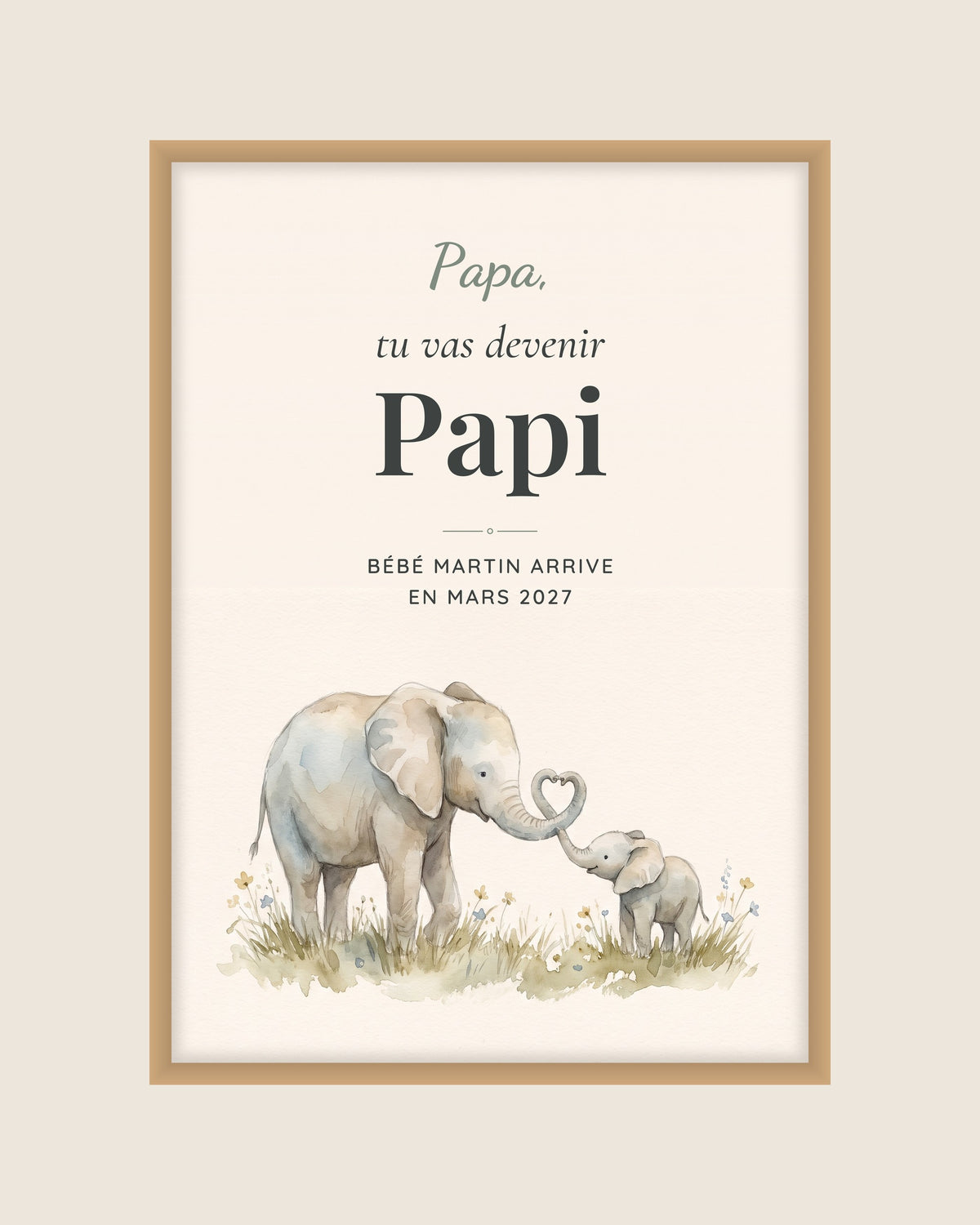 Affiche annonce grossesse papi personnalisée, tu vas devenir Papi : l’affiche seule, exemple personnalisé