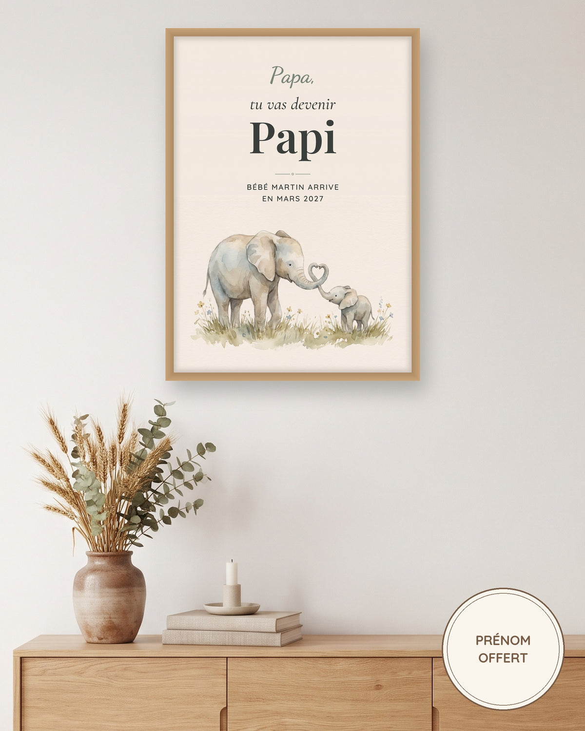 Affiche annonce grossesse papi personnalisée, tu vas devenir Papi : l’affiche encadrée, exemple personnalisé