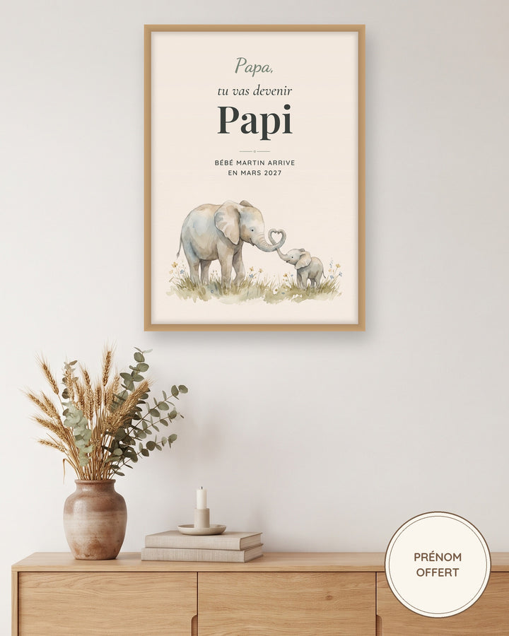 Affiche annonce grossesse papi personnalisée, tu vas devenir Papi : l’affiche encadrée, exemple personnalisé