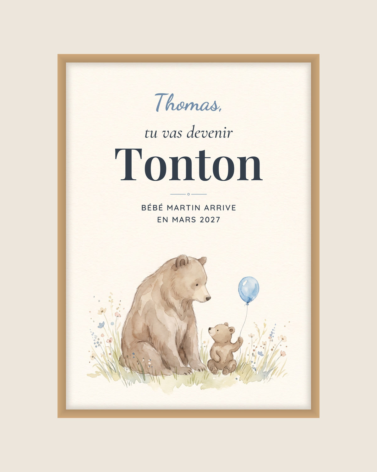 Affiche annonce grossesse tonton personnalisée, tu vas devenir Tonton : l’affiche seule, exemple personnalisé