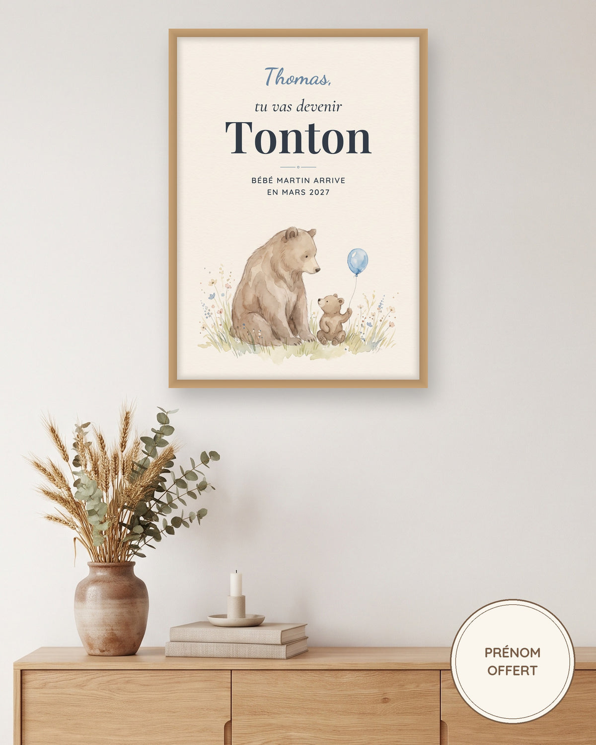 Affiche annonce grossesse tonton personnalisée, tu vas devenir Tonton : l’affiche encadrée, exemple personnalisé