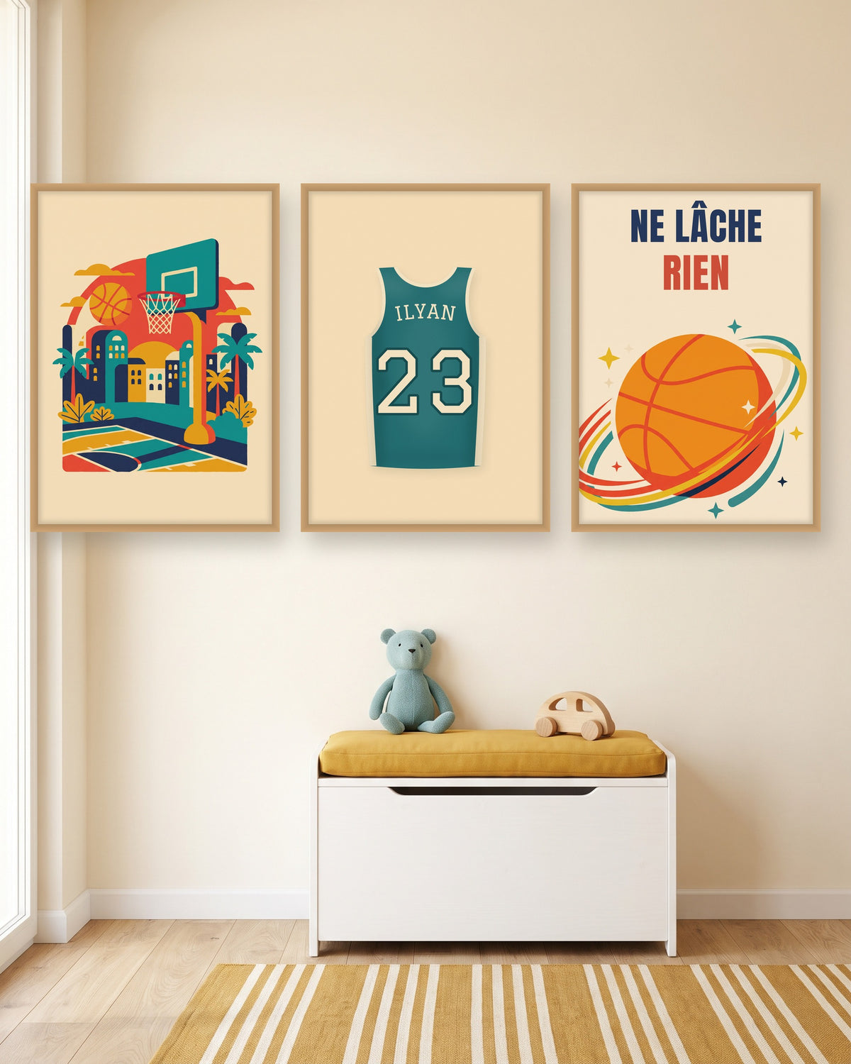 Affiche basket personnalisée maillot prénom et numéro, autre exemple de mise en situation