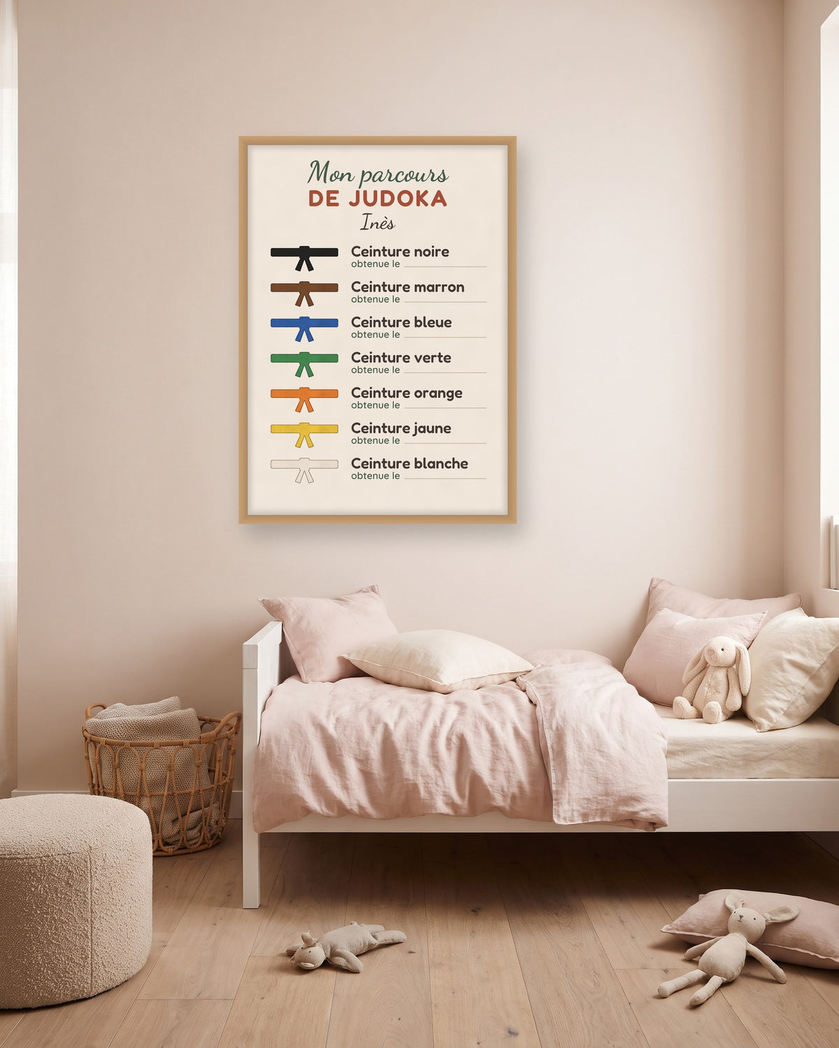 Affiche parcours de judoka personnalisée, les ceintures à dater, autre exemple de mise en situation