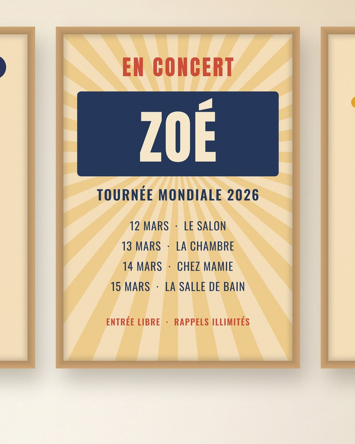 Affiche concert personnalisée, lot de 3 affiches musique rétro : l’affiche de concert au prénom