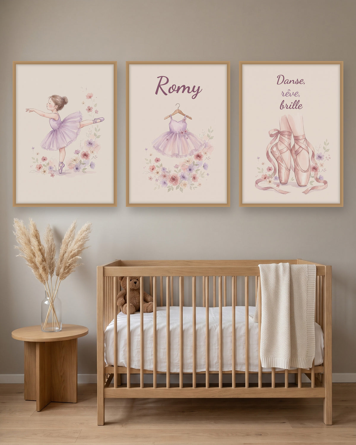 Affiche danseuse personnalisée, lot de 3 affiches tutu et prénom, autre exemple de mise en situation