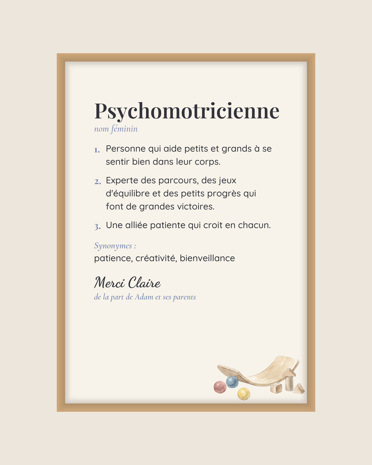 Affiche définition psychomotricienne ou psychomotricien personnalisée : l’affiche seule, exemple personnalisé