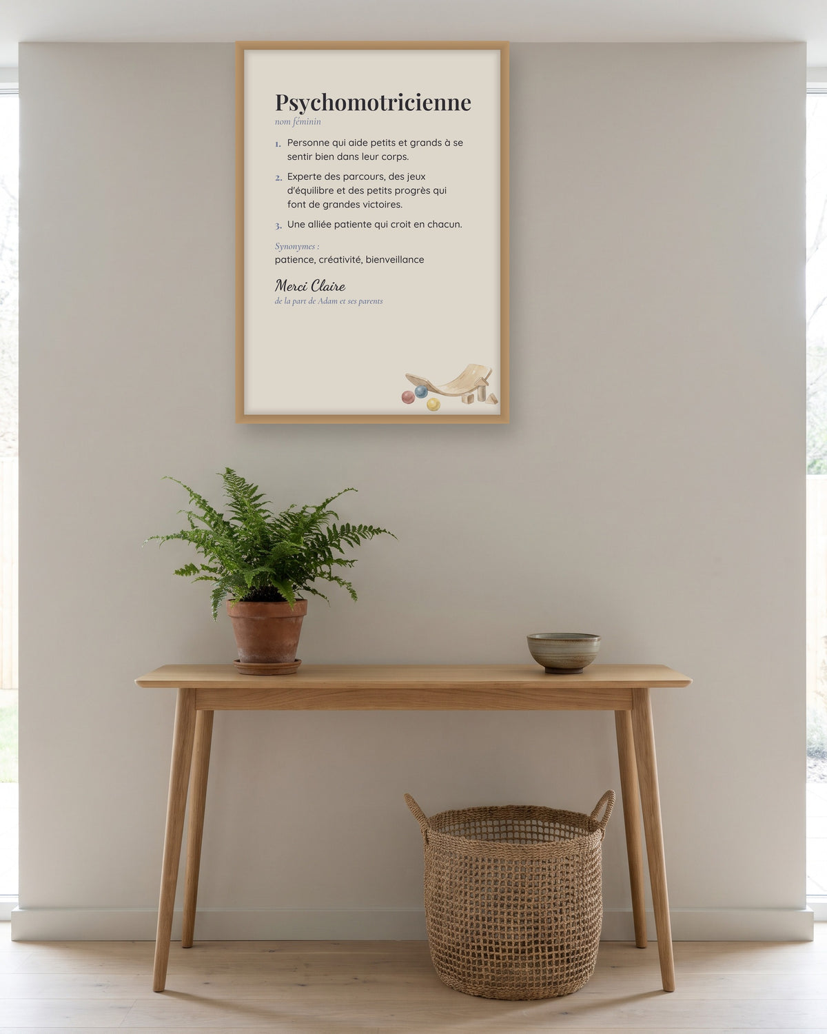 Affiche définition psychomotricienne ou psychomotricien personnalisée, autre exemple de mise en situation