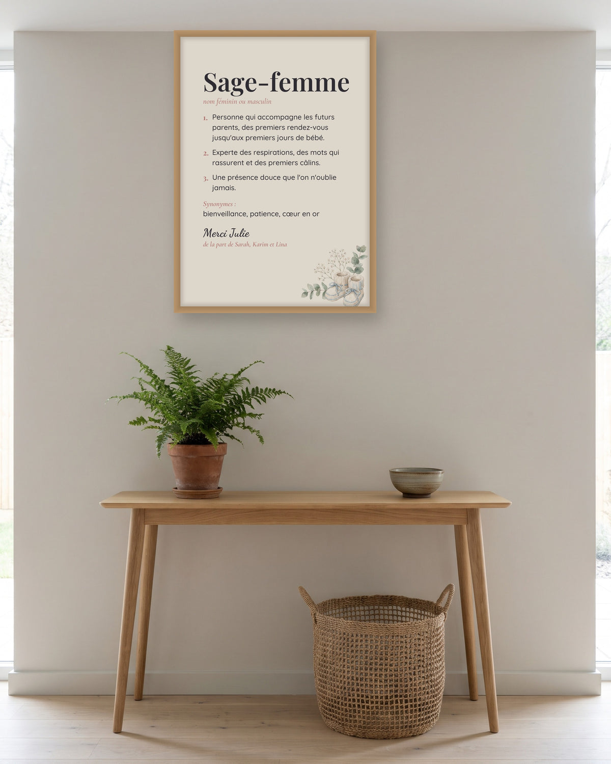 Affiche définition sage-femme personnalisée, cadeau avec prénom, autre exemple de mise en situation