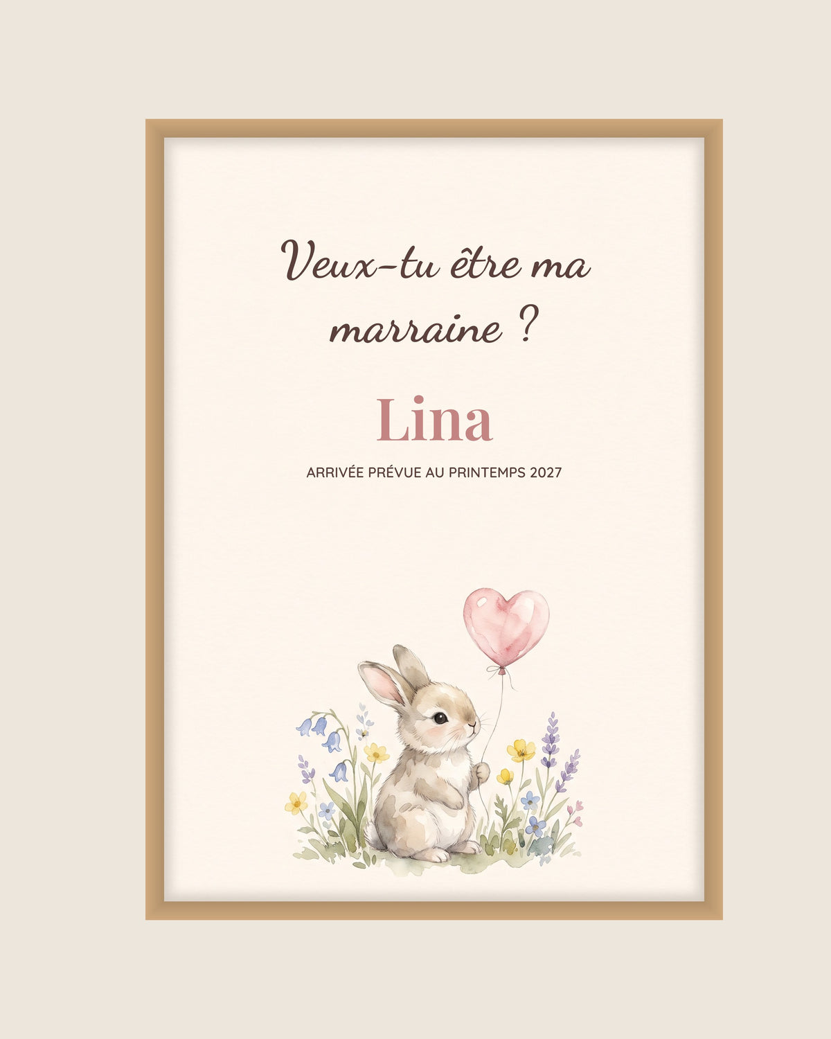 Affiche demande marraine : Veux-tu être ma marraine ? : l’affiche seule, exemple de personnalisation