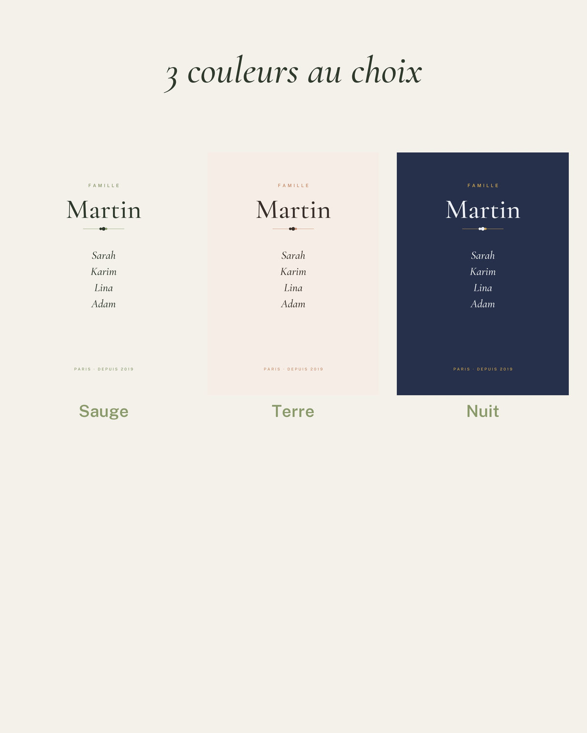 Affiche famille personnalisable : les 3 couleurs au choix