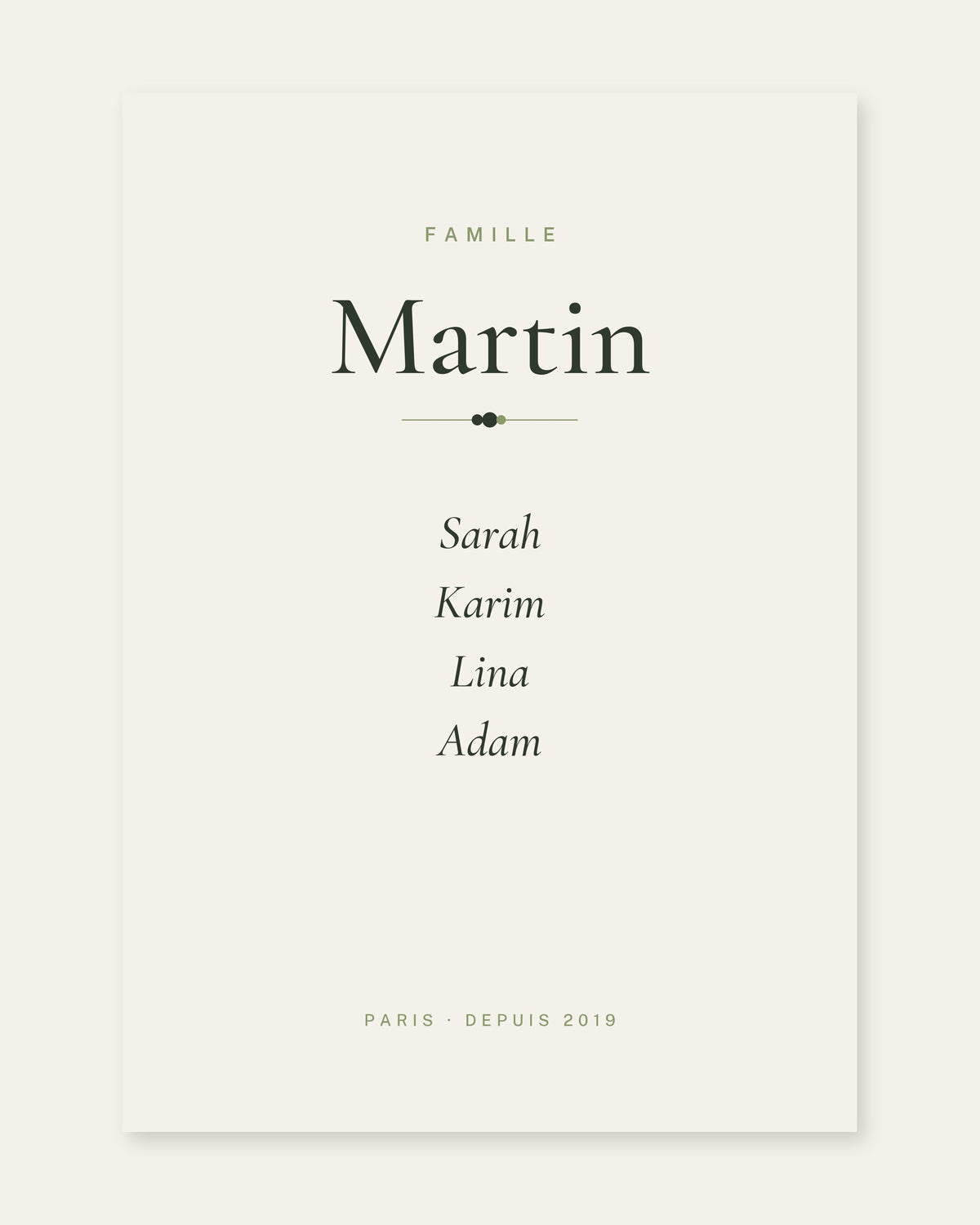 Affiche famille personnalisable nom et prénoms : l’affiche seule, exemple de personnalisation