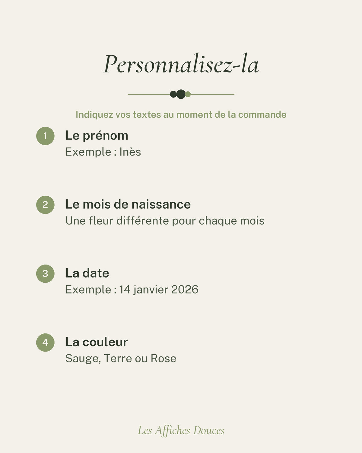 Ce que vous personnalisez sur l’affiche fleur de naissance