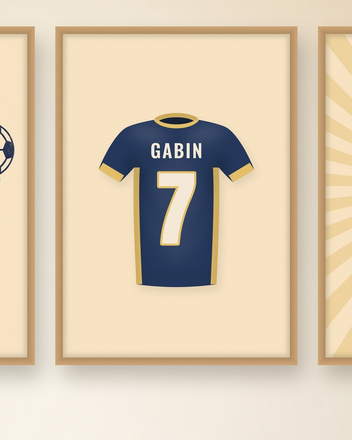 Affiche foot rétro personnalisée écusson et maillot : le maillot avec le prénom et le numéro