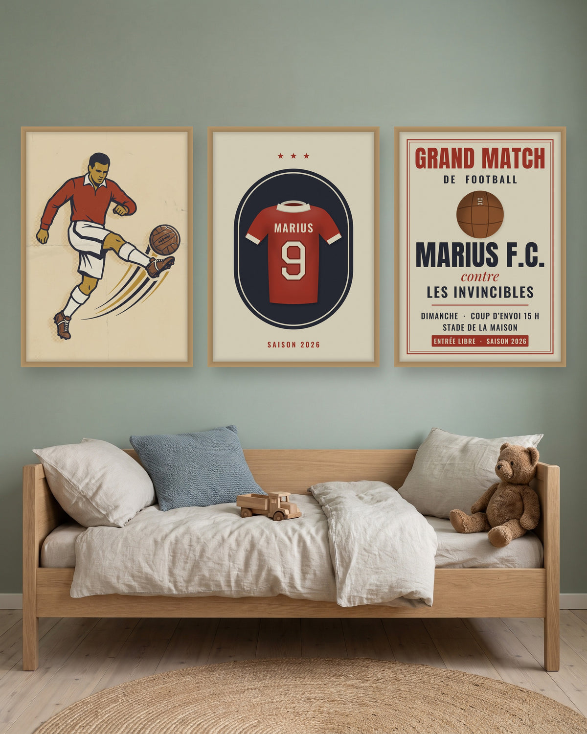Affiche foot vintage personnalisée, lot de 3 affiches Grand match, autre exemple de mise en situation