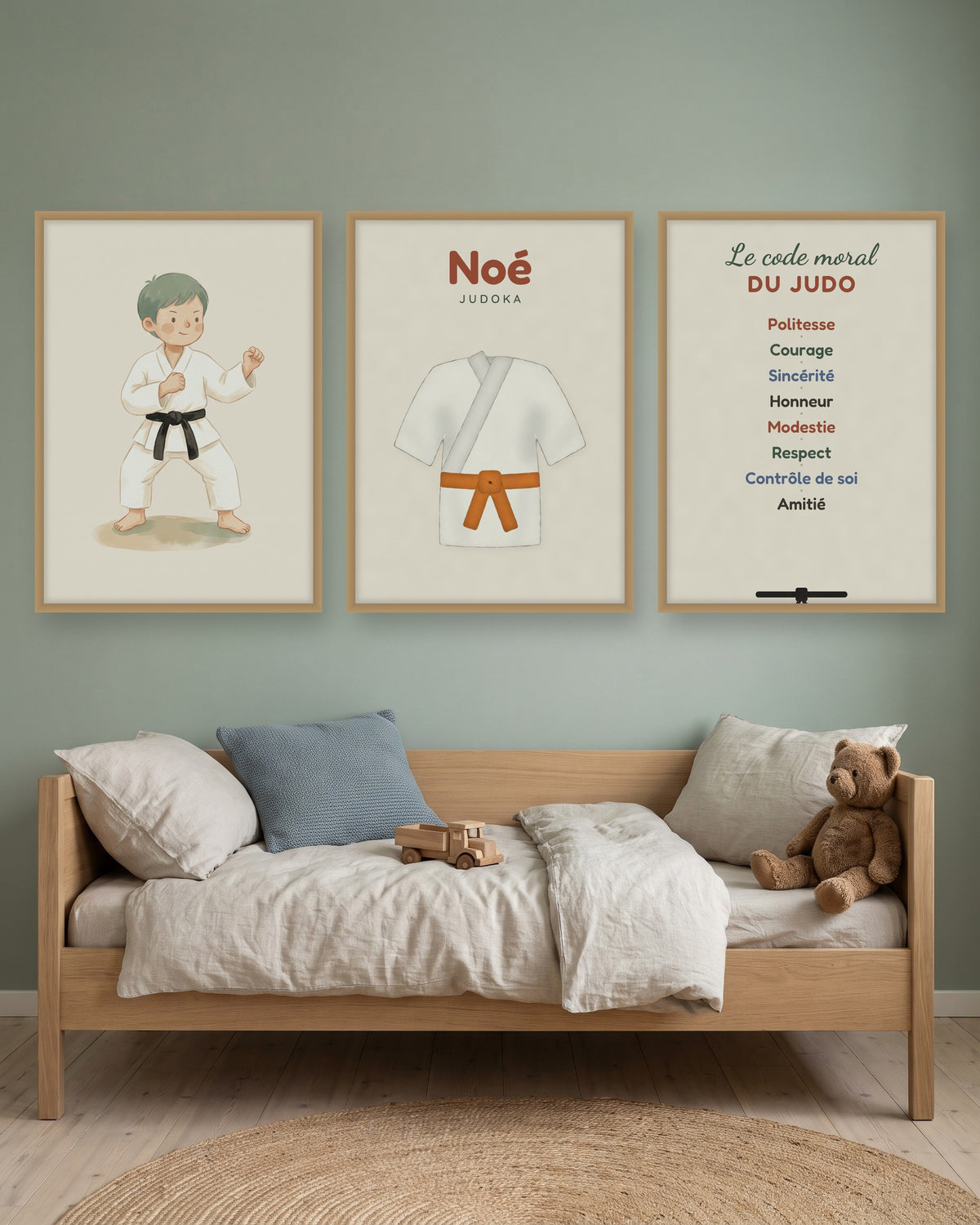 Affiche judo personnalisée kimono, ceinture et prénom, autre exemple de mise en situation