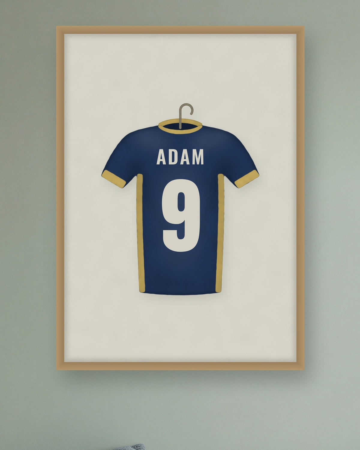 Affiche maillot de foot personnalisée prénom et numéro : gros plan sur le maillot encadré
