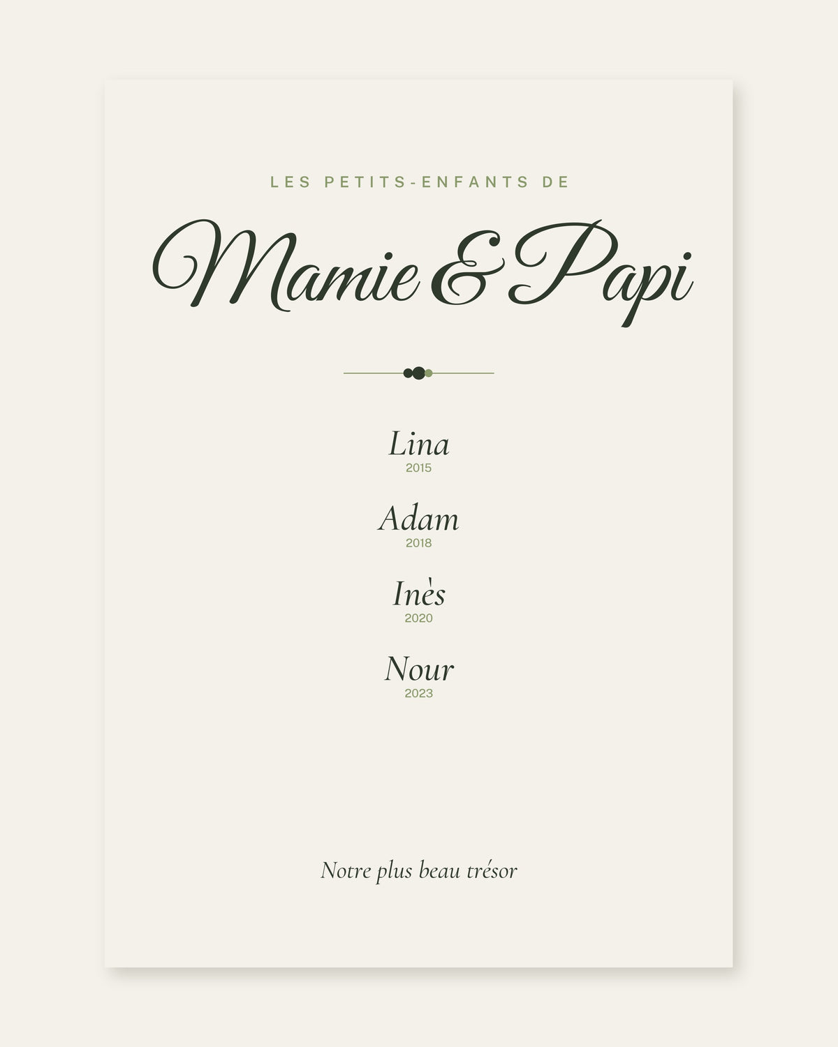 Affiche mamie et papi personnalisée : l’affiche seule, exemple de personnalisation