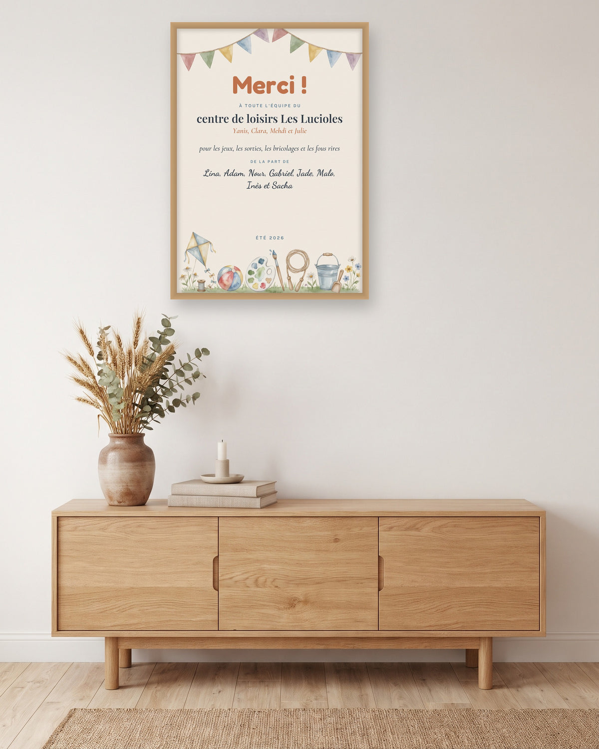 Affiche merci centre de loisirs personnalisée, cadeau animateurs, autre exemple de mise en situation