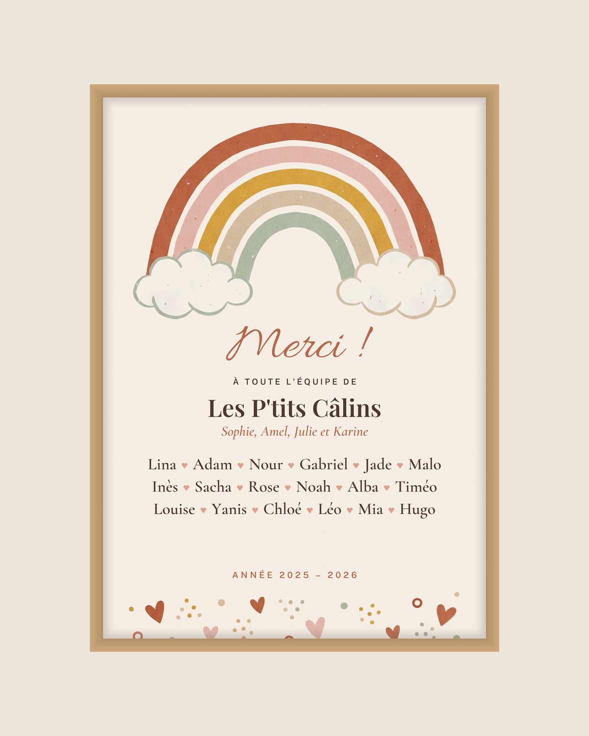 Affiche merci crèche arc-en-ciel personnalisée, crèche ou MAM : l’affiche seule, exemple personnalisé