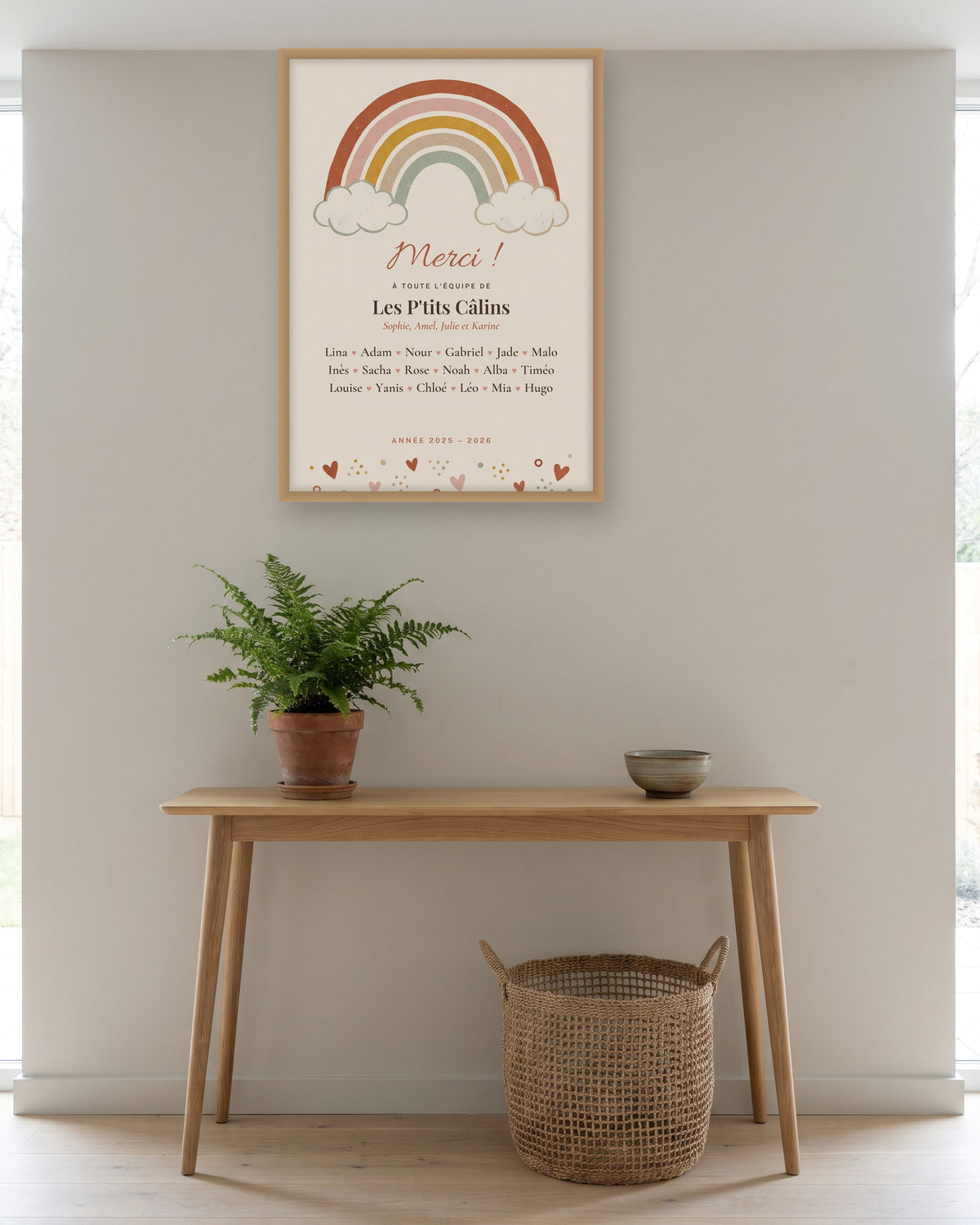Affiche merci crèche arc-en-ciel personnalisée, crèche ou MAM, autre exemple de mise en situation