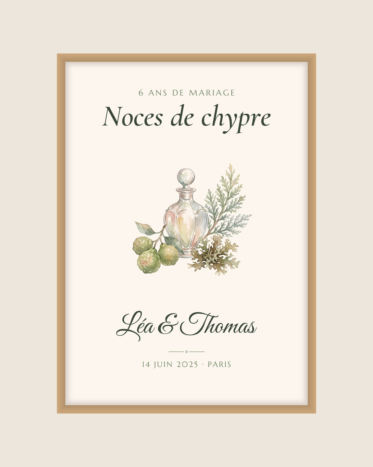Affiche noces de chypre personnalisée, 6 ans de mariage : l’affiche seule, exemple personnalisé