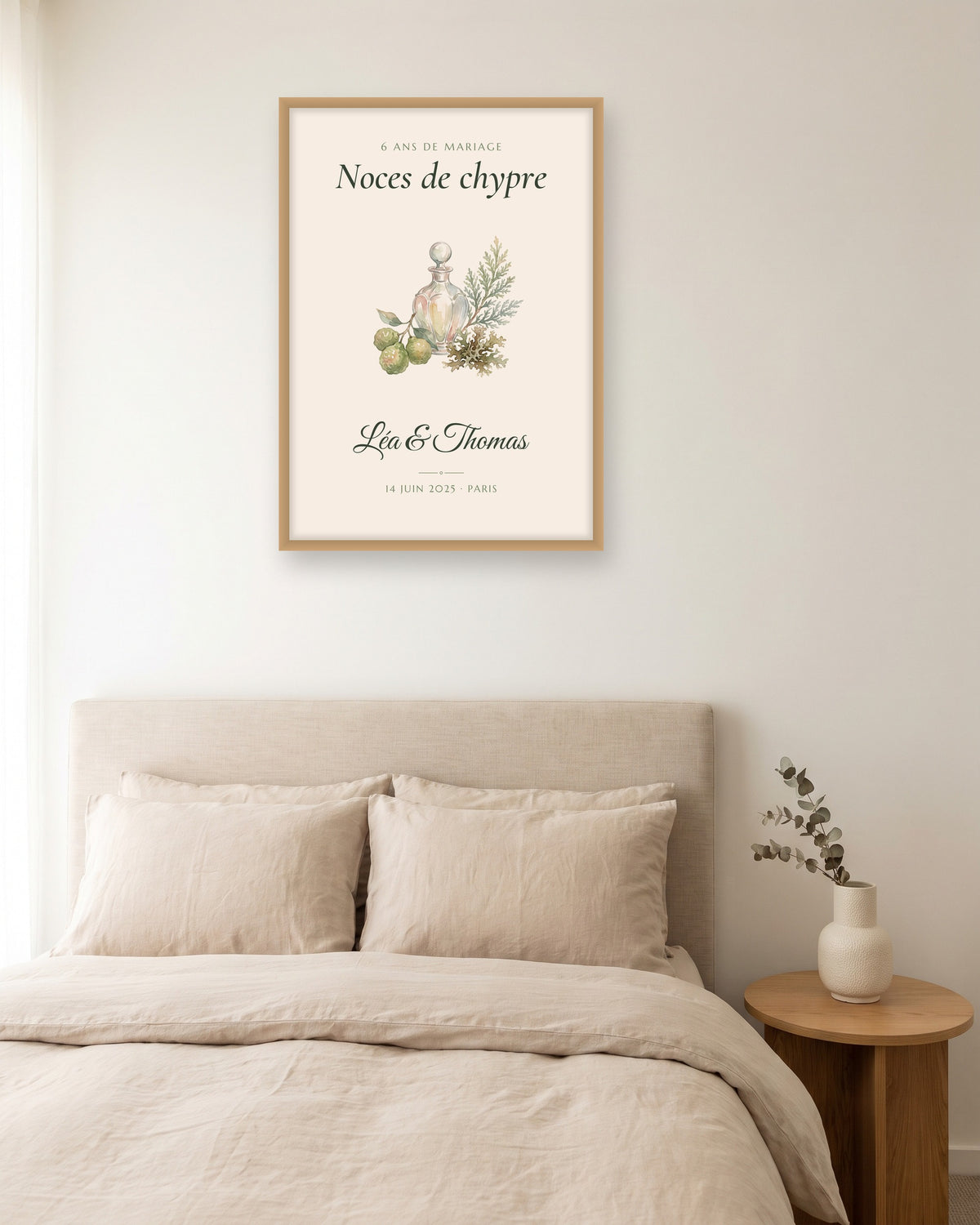 Affiche noces de chypre personnalisée, 6 ans de mariage, autre exemple de mise en situation