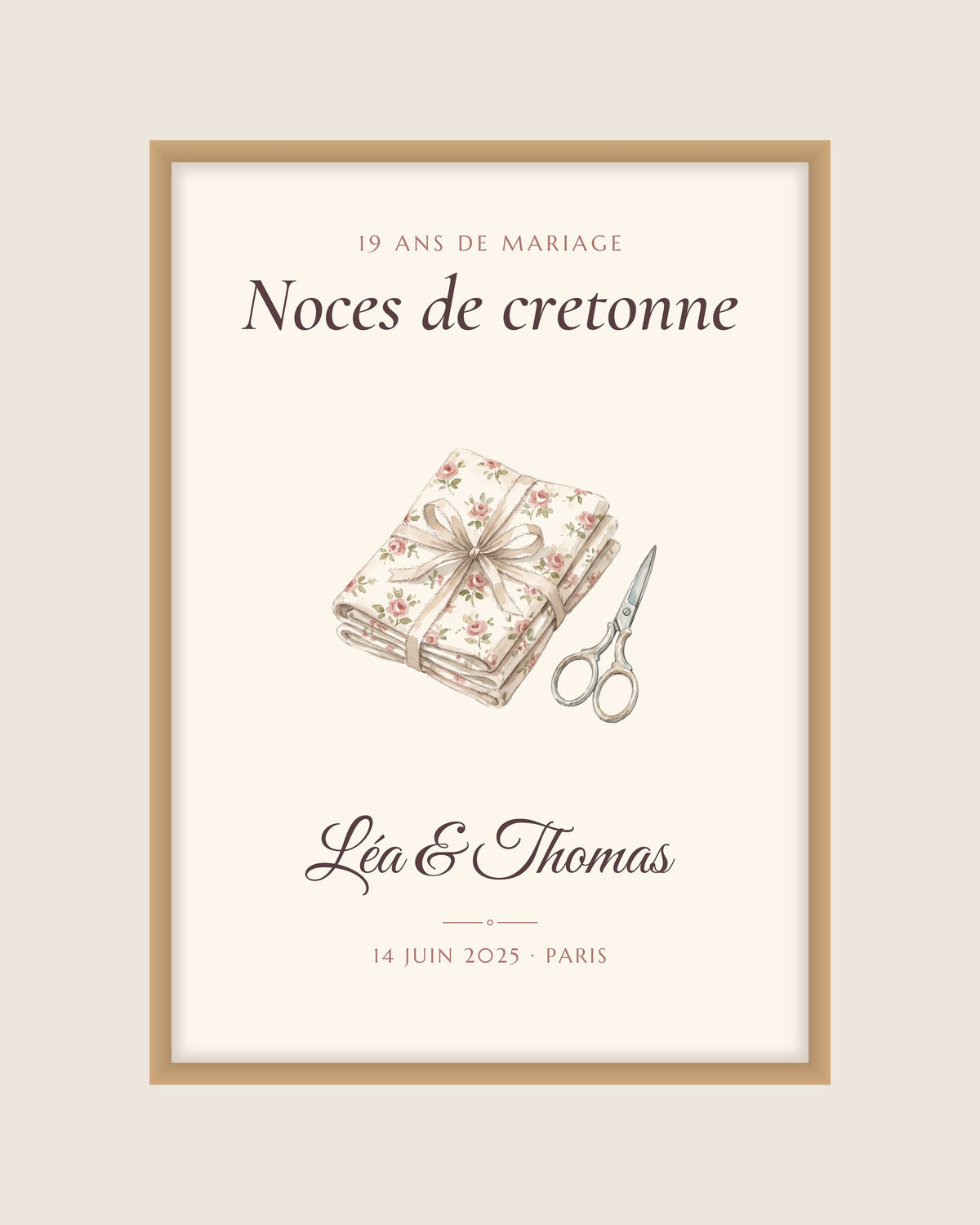 Affiche noces de cretonne personnalisée, 19 ans de mariage : l’affiche seule, exemple personnalisé