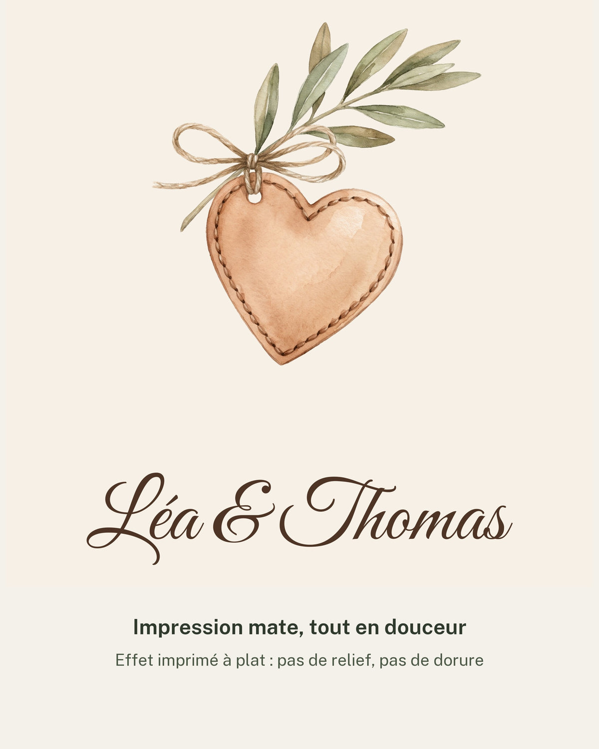 Affiche noces de cuir personnalisée, 2 ans de mariage : détail de l’illustration et des prénoms, impression mate