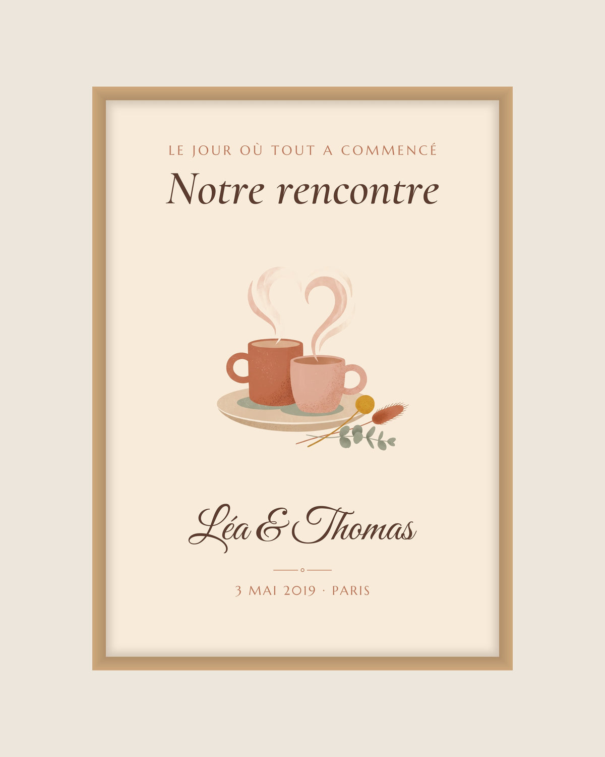 Affiche notre rencontre personnalisée, prénoms, date et lieu : l’affiche seule, exemple personnalisé