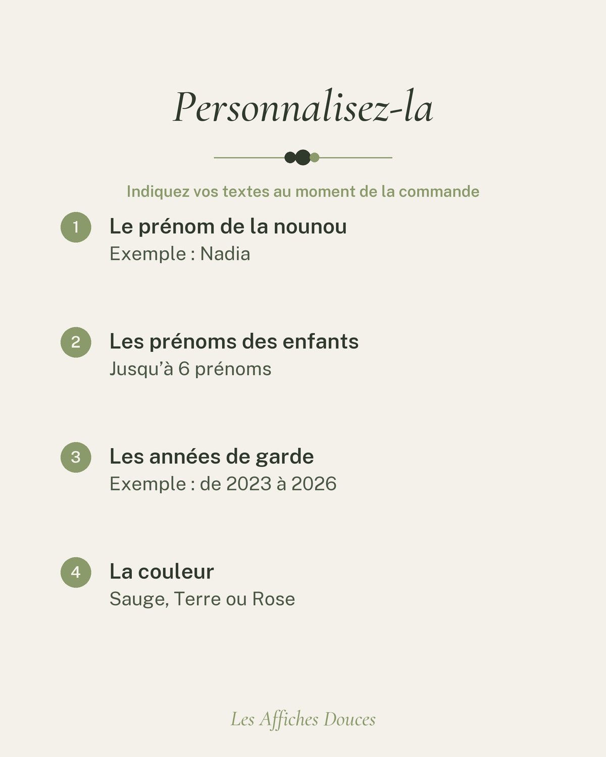 Ce que vous personnalisez sur l’affiche nounou