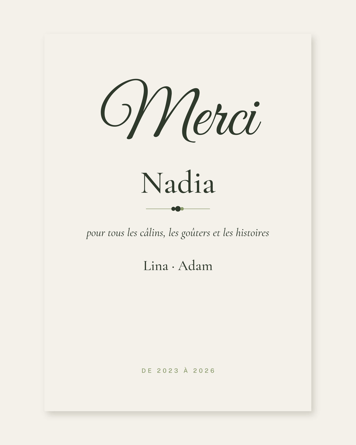 Affiche nounou merci personnalisée : l’affiche seule, exemple de personnalisation