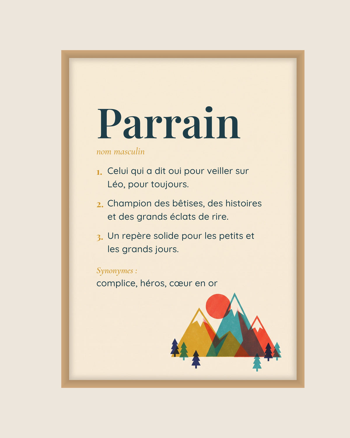 Affiche parrain personnalisée rétro montagne : l’affiche seule, exemple de personnalisation
