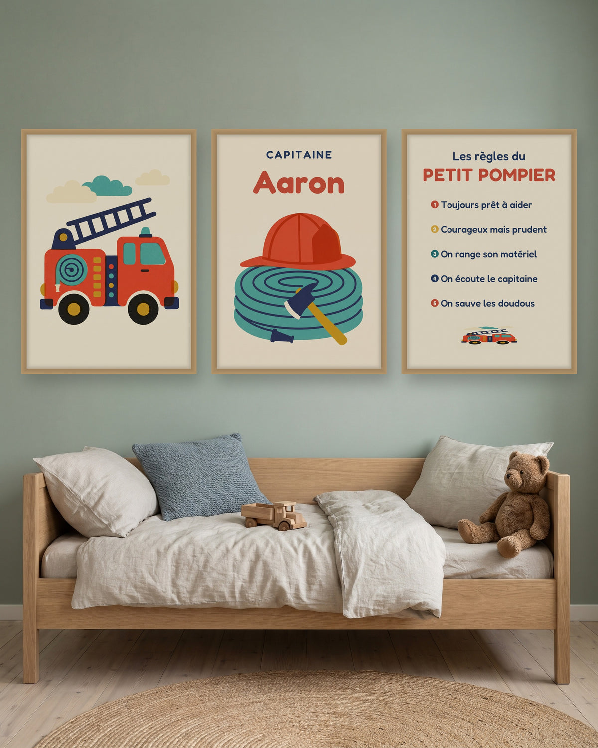 Affiche pompier personnalisée Capitaine, lot de 3 affiches, autre exemple de mise en situation