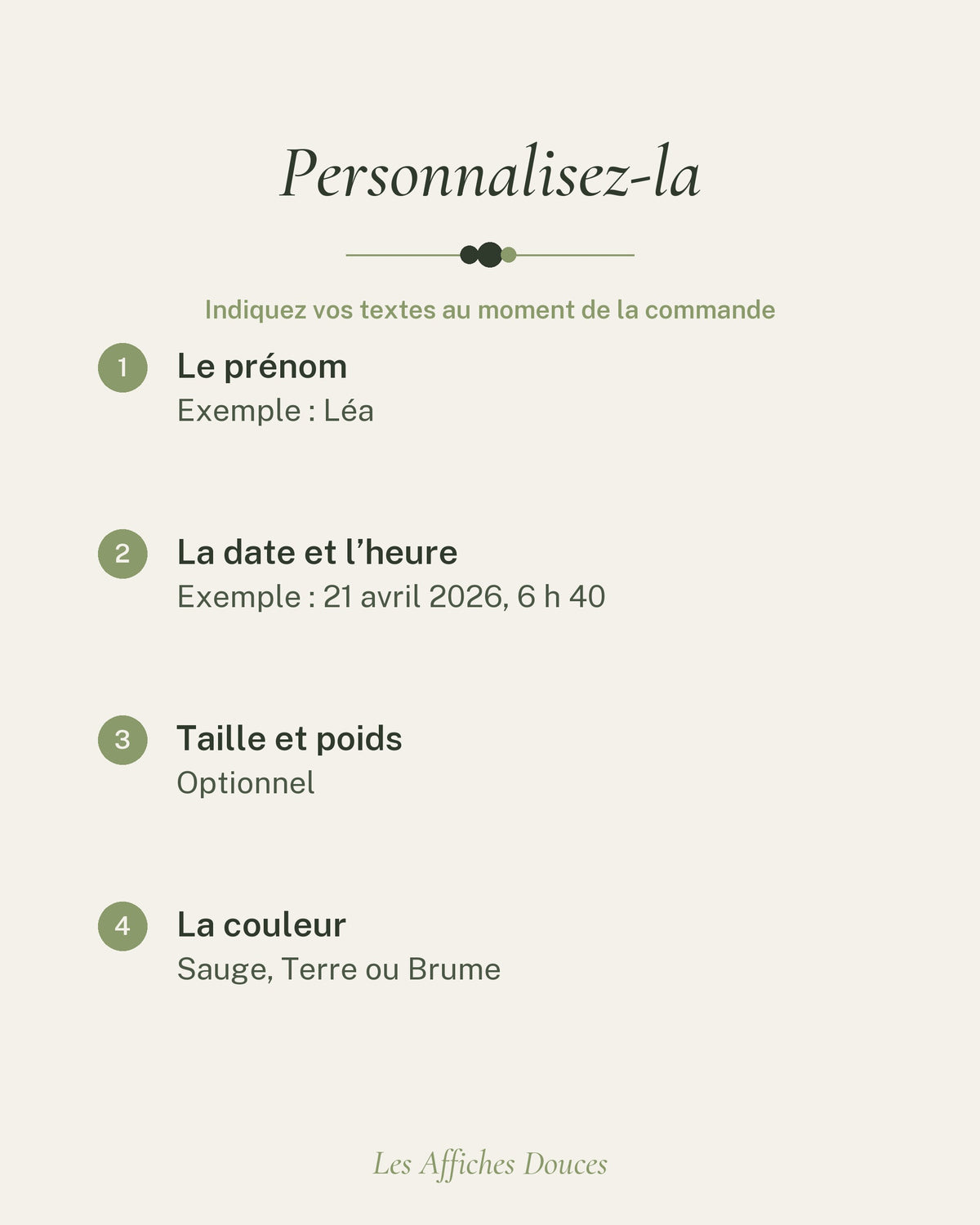 Ce que vous personnalisez sur l’affiche prénom bébé