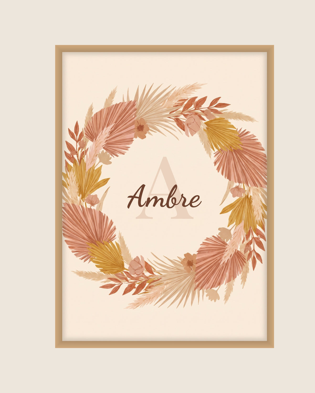 Affiche prénom personnalisée bohème fleurs séchées : l’affiche seule, exemple de personnalisation