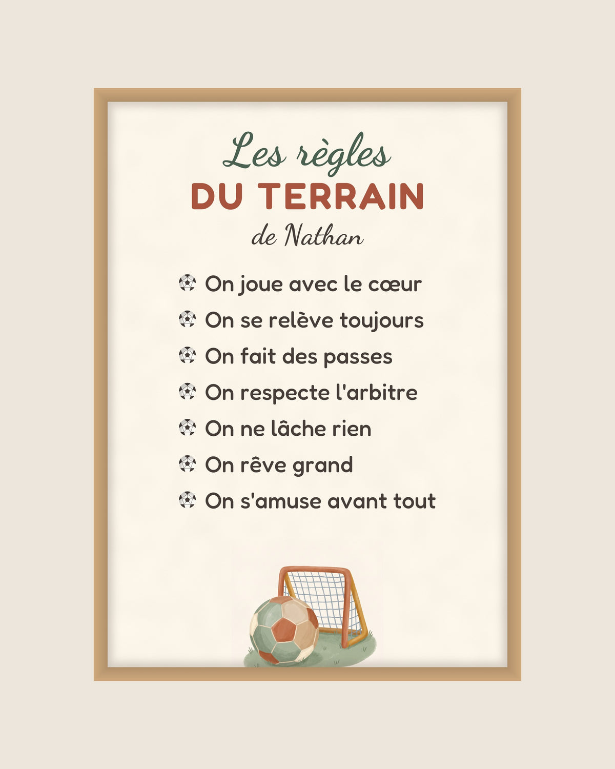 Affiche règles du foot personnalisée, les règles du terrain : « Les règles du terrain » et ses 7 règles