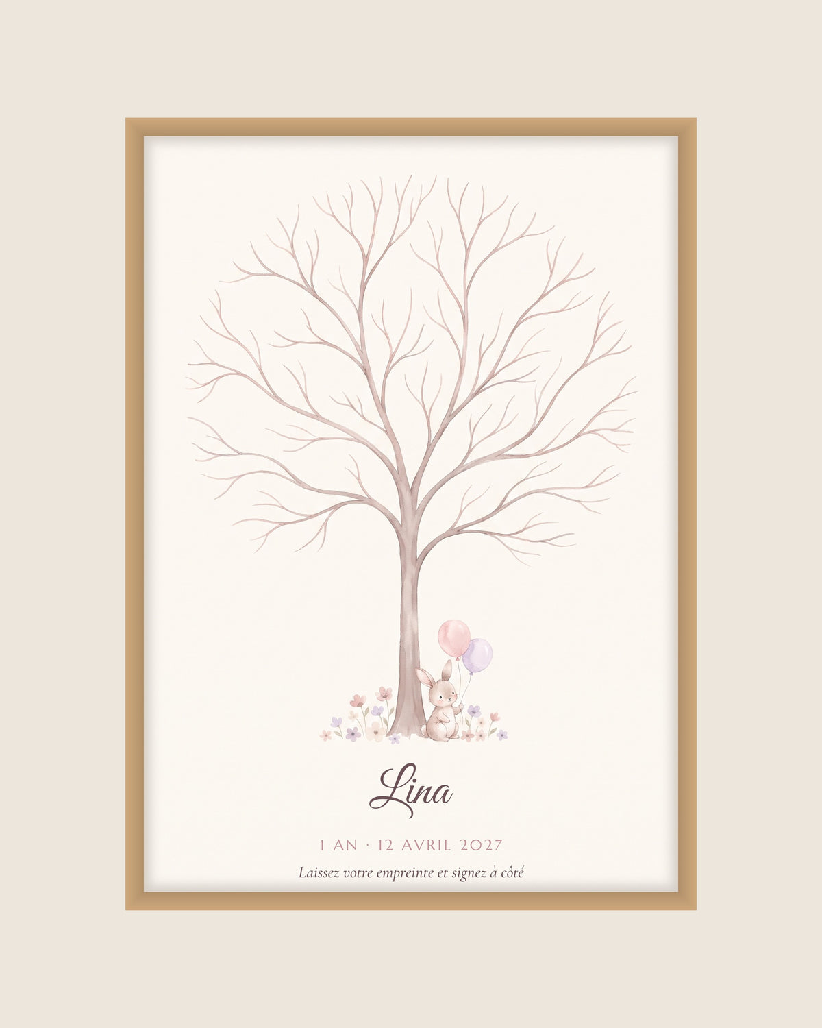 Arbre à empreintes anniversaire personnalisé, livre d’or de fête de famille : l’affiche seule, exemple personnalisé