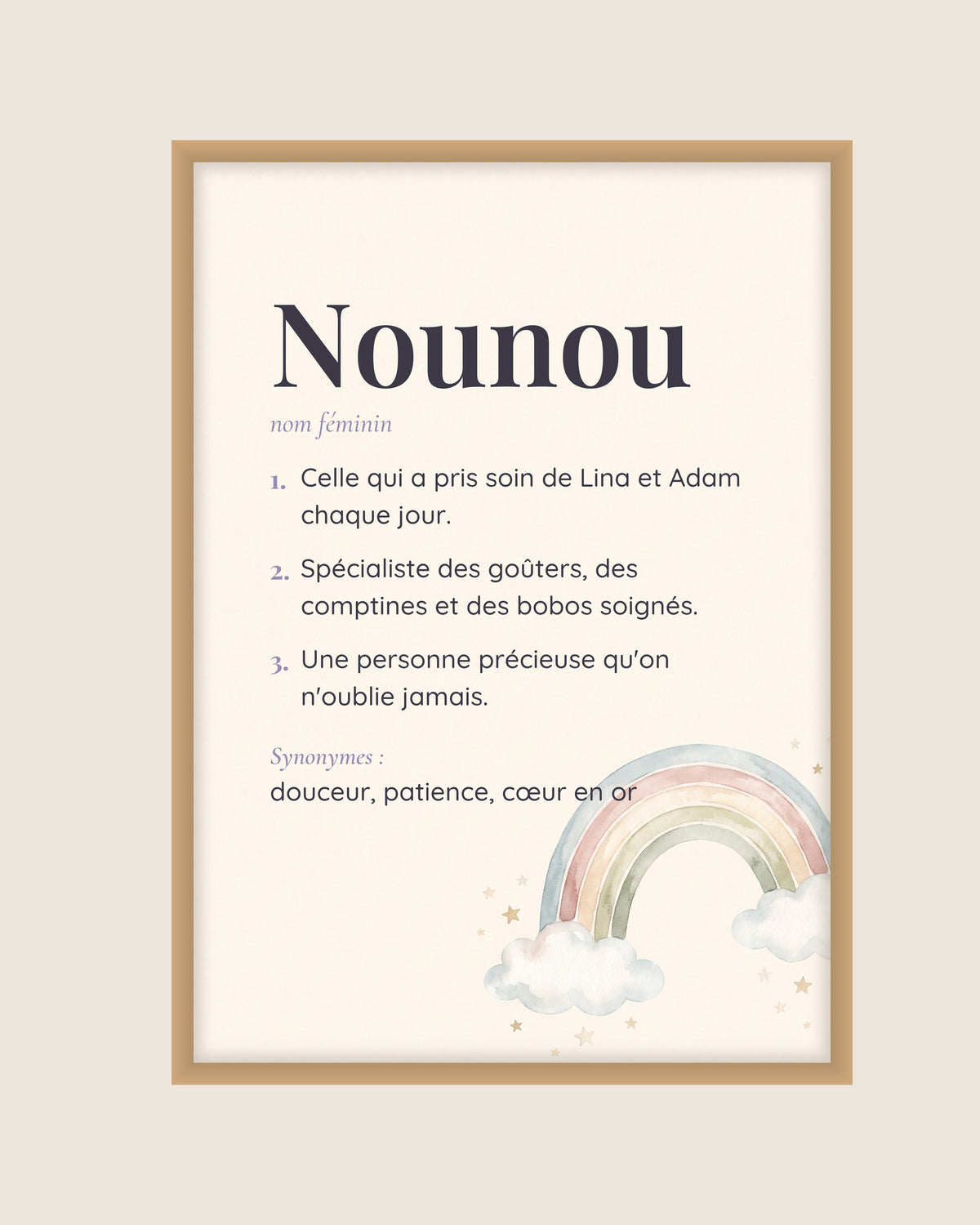 Cadeau nounou fin de contrat : affiche définition : l’affiche seule, exemple de personnalisation