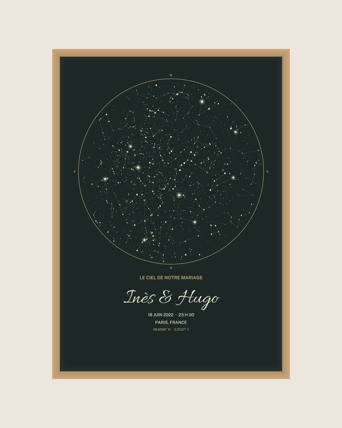 Carte du ciel de mariage personnalisée, le ciel de notre mariage : l’affiche seule, exemple personnalisé