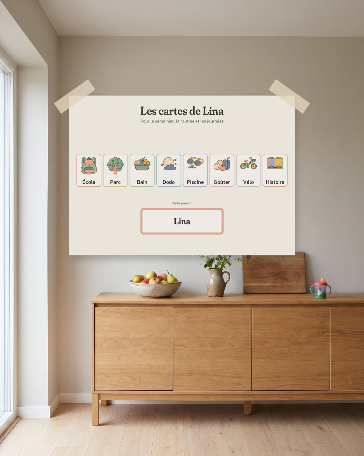 Cartes pictogrammes enfant à imprimer, 65 cartes et carte prénom, autre exemple de mise en situation