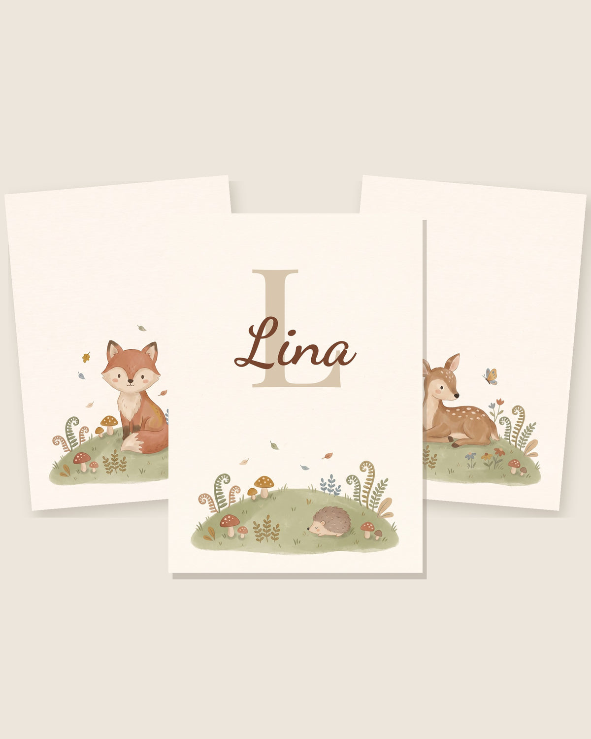 Lot de 3 affiches animaux de la forêt : les 3 affiches assorties côte à côte