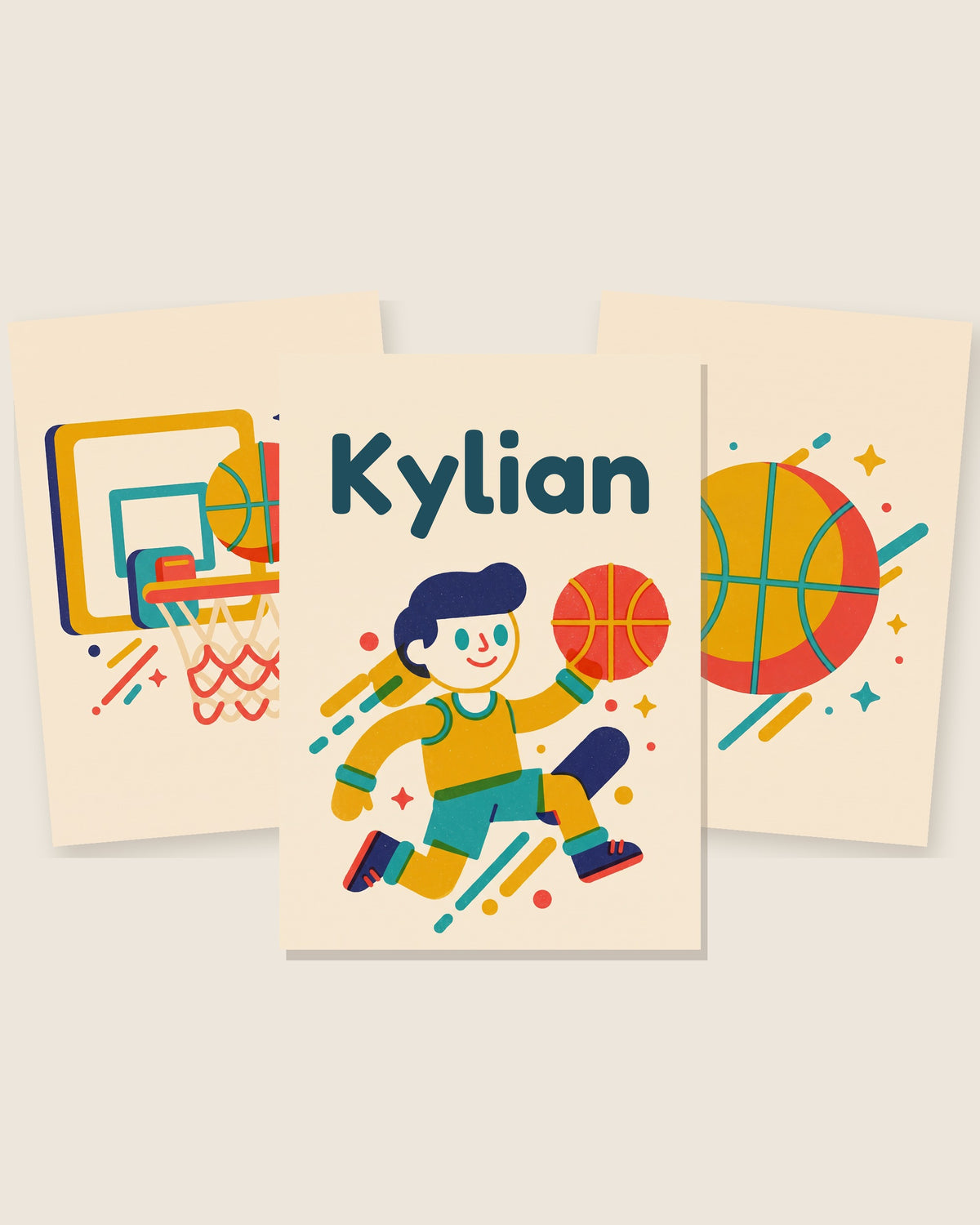 Lot de 3 affiches basket rétro : les 3 affiches assorties côte à côte