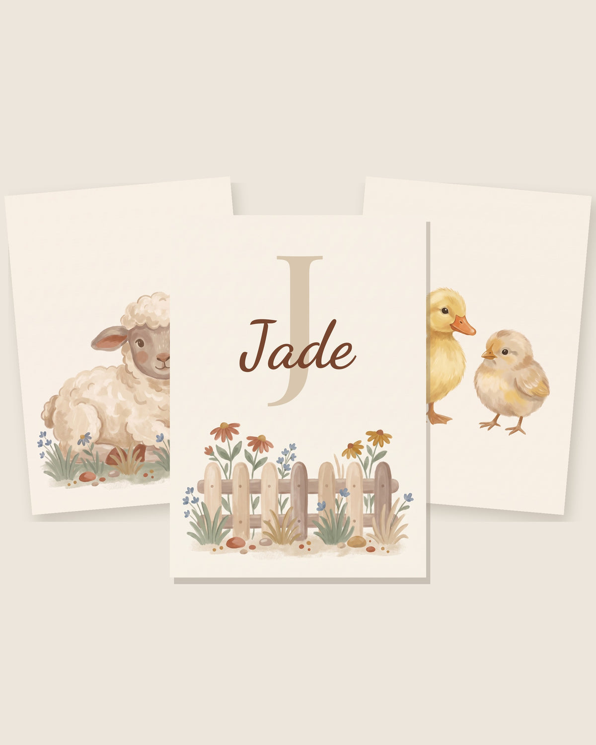Lot de 3 affiches bébés animaux de la ferme : les 3 affiches assorties côte à côte