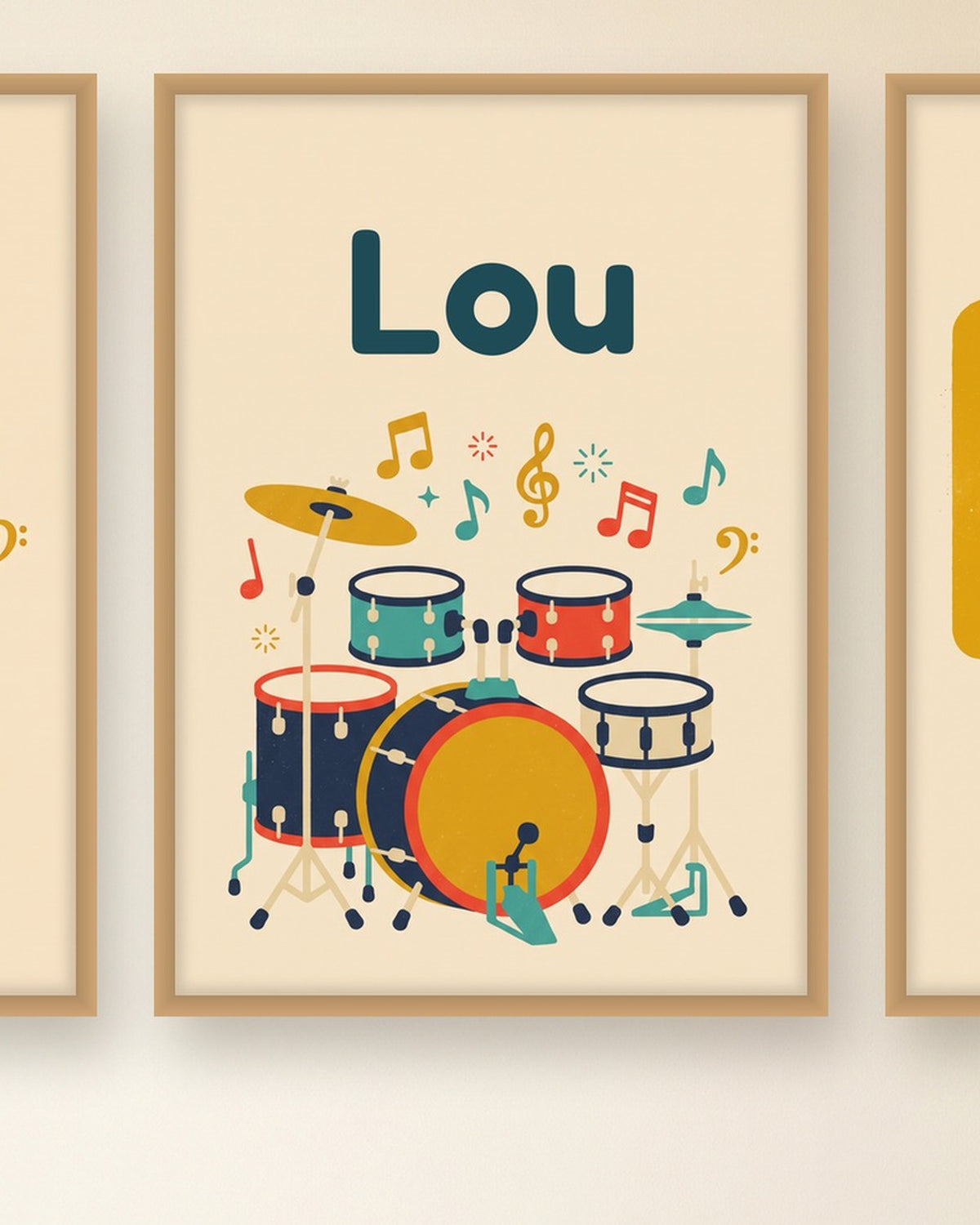 Lot de 3 affiches musique rétro : l’affiche du milieu avec le prénom, exemple personnalisé