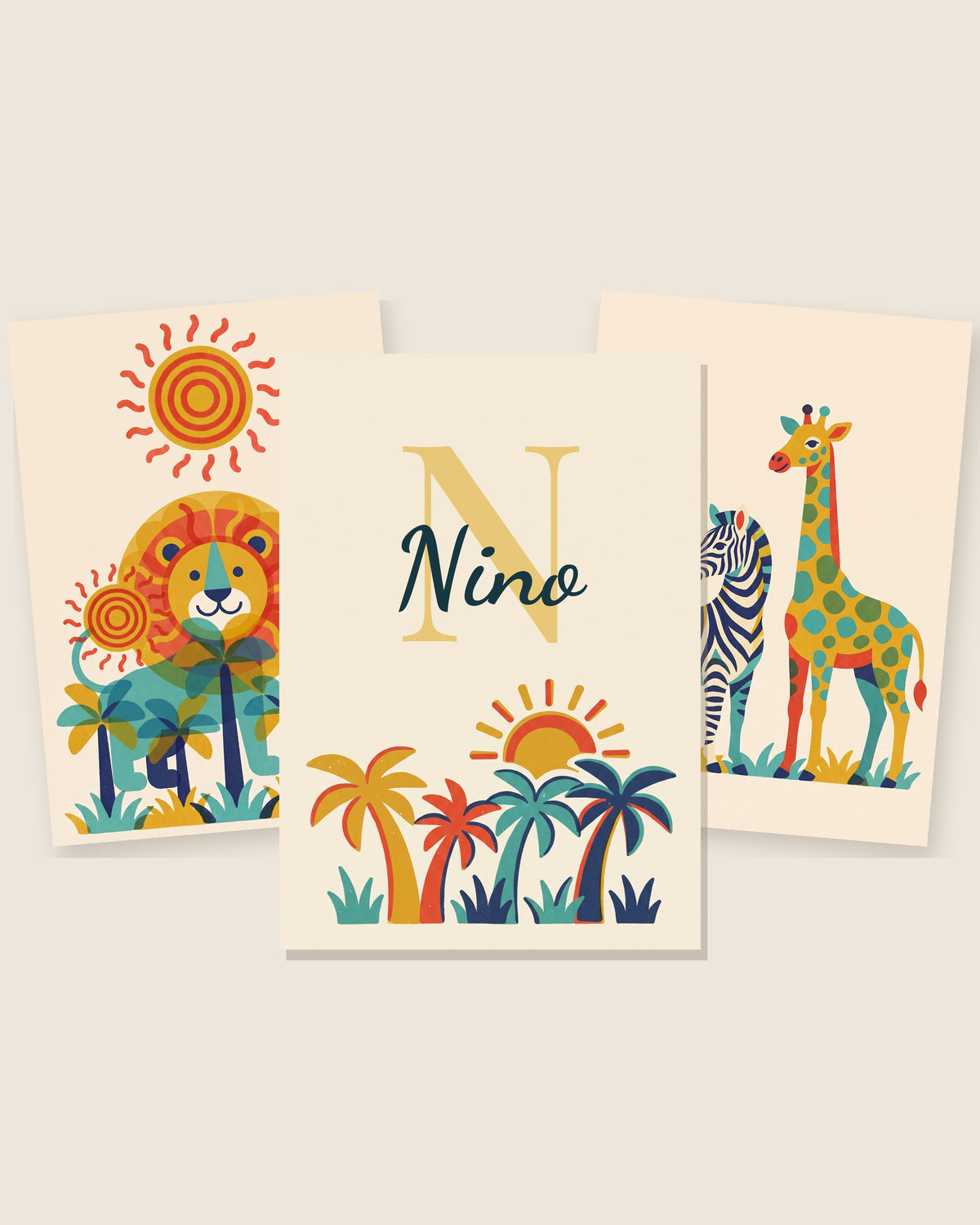 Lot de 3 affiches savane rétro : les 3 affiches assorties côte à côte