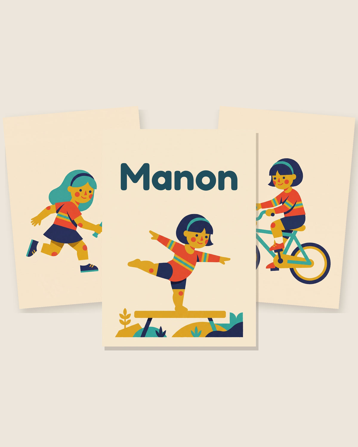 Lot de 3 affiches sport fille rétro : les 3 affiches assorties côte à côte