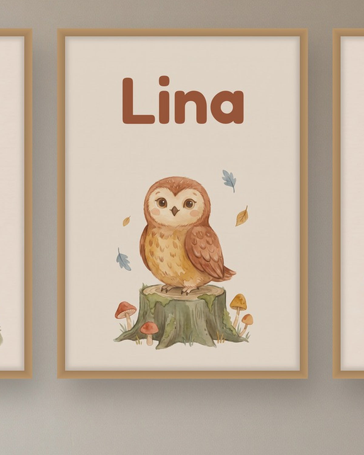 Lot de 4 affiches animaux de la forêt aquarelle, avec ou sans prénom : l’affiche avec le prénom